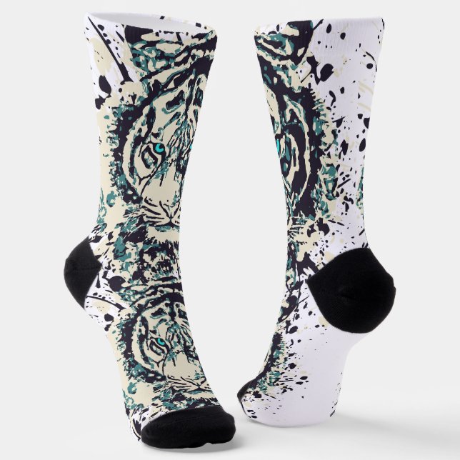 Siberian Tiger Head Socks | Colourful Tiger Socks (Angled)