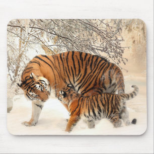 Siberian Tiger Mother and Kitten Mouse Pad
