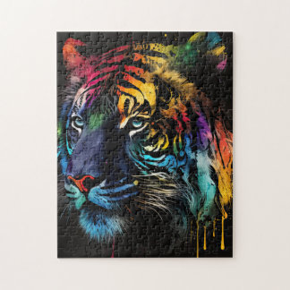 Siberian Tiger Puzzle, Rainbow Colours   Jigsaw Puzzle