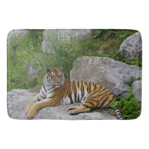 Siberian Tiger Relaxing on a Rock Bath Mat