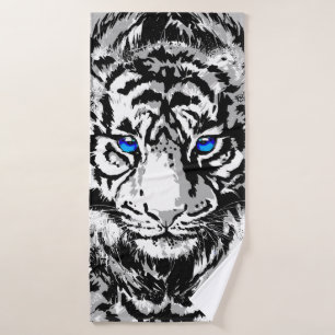 Siberian White Tiger Head - Tiger Blue Eyes Bath Towel