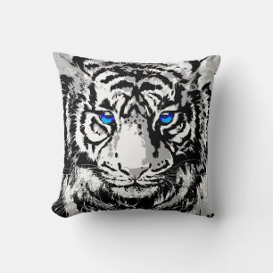 Siberian White Tiger Head - Tiger Blue Eyes Throw  Cushion