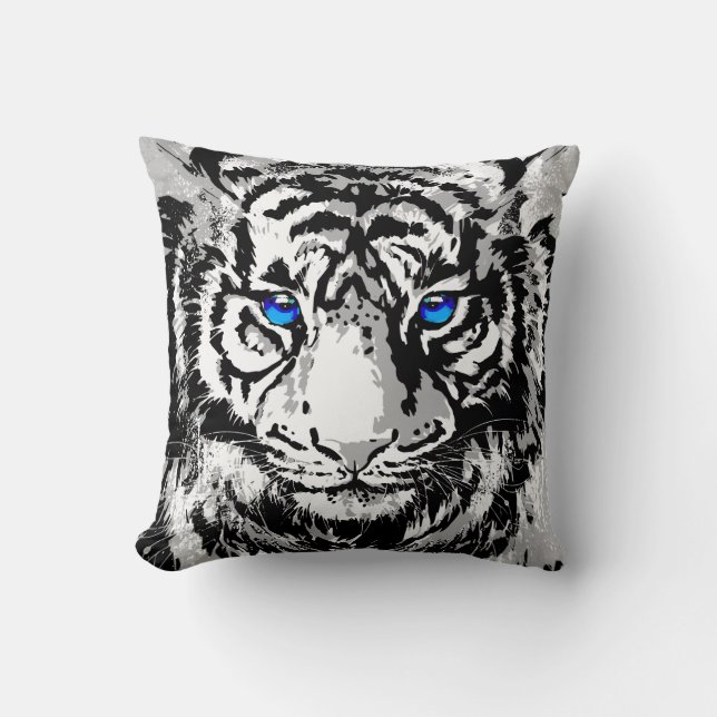 Siberian White Tiger Head - Tiger Blue Eyes Throw  Cushion (Front)