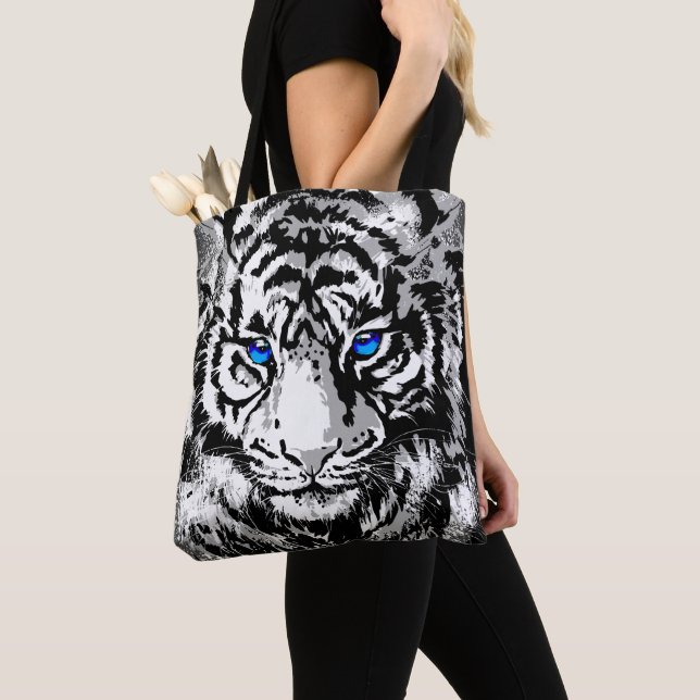 Siberian White Tiger Head - Tiger Eyes Tote Bag (Close Up)