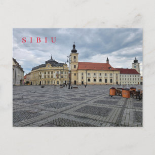 Sibiu Town Hall and church view postcard