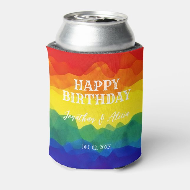 Sibling Colourful Rainbow Joint Birthday  Can Cooler (Can Back)