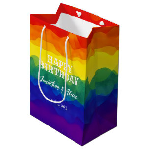 Sibling Colourful Rainbow Joint Birthday Medium Gift Bag