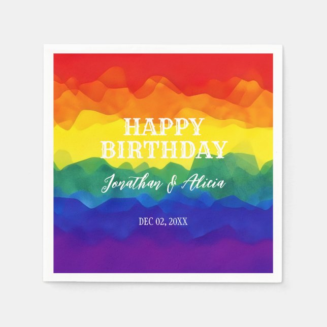 Sibling Colourful Rainbow Joint Birthday  Napkin (Front)