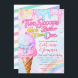 Sibling Double the Scoops Joint Birthday  Invitation<br><div class="desc">This Two Scoops Are Better Than One invitation features glitter-style pastel ice cream scoops,  rainbow drips,  and a sparkling cone — the perfect choice for siblings,  twins,  or shared celebrations.</div>