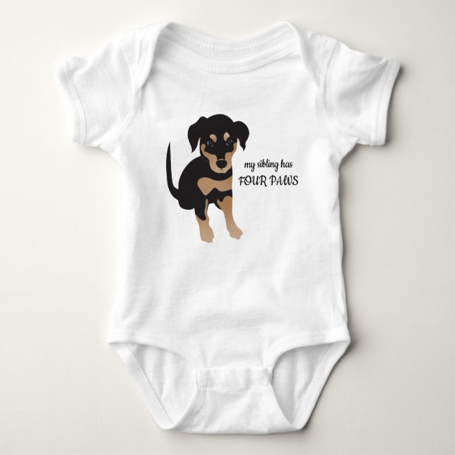 Sibling Has Four Paws Dog Illustration Baby Bodysuit (Front)