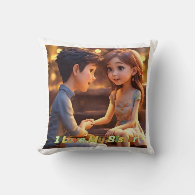 ** "Sibling Love: Brother and Sister Design pillow (Front)
