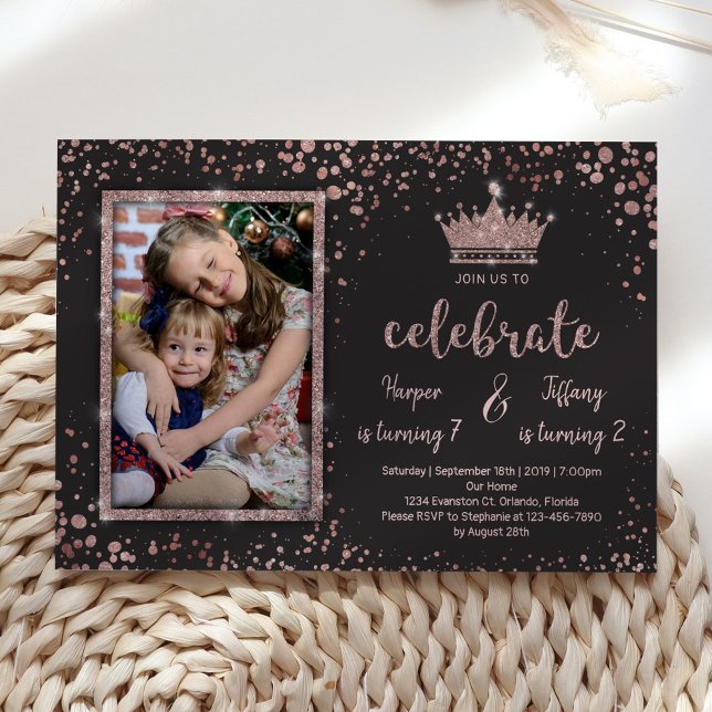 Sibling Sister PRINCESS Joint Glam Birthday Party Invitation (Creator Uploaded)