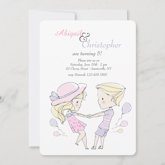 Siblings Birthday Party Invitations (Front)