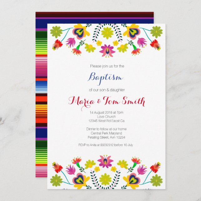 Siblings Christening Baptism Invitation Boy Girl (Front/Back)