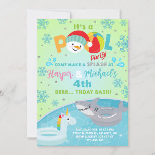 Siblings indoor winter pool party birthday invite. invitation