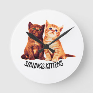 Siblings kittens, two cute cats round clock