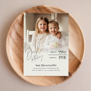 Siblings Photo Kids Joint Double Birthday Party Invitation