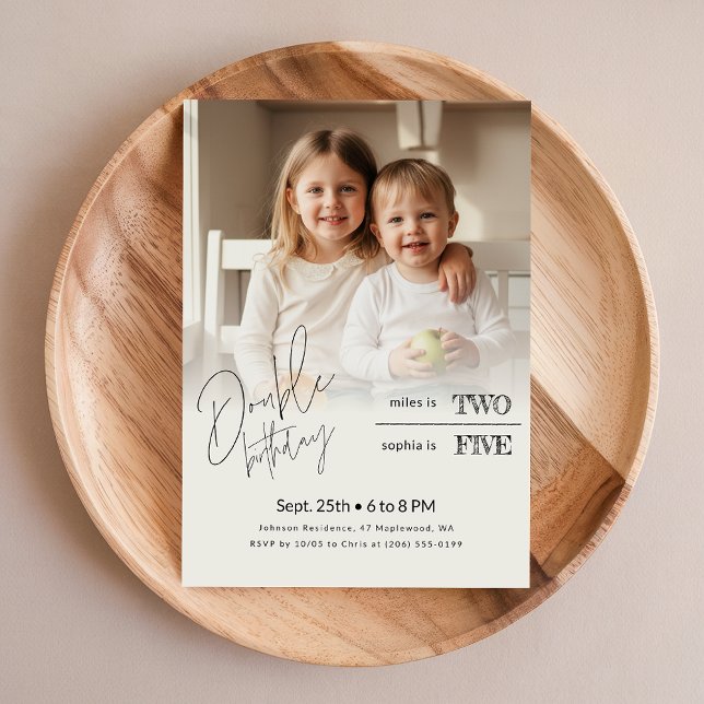 Siblings Photo Kids Joint Double Birthday Party Invitation (Creator Uploaded)