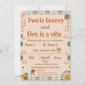 Siblings Retro Birthday Invitation