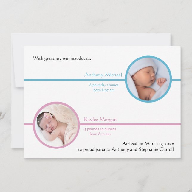 Siblings Two Photo Birth Announcement (Front)