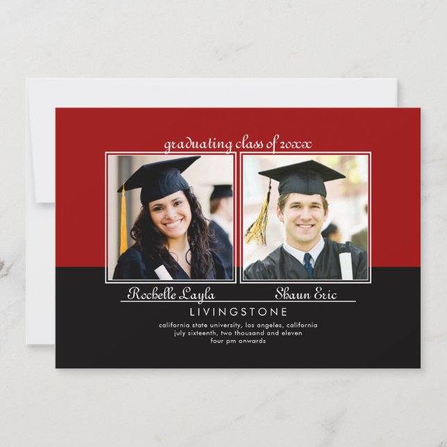 Siblings Two Photo Graduation Announcement (Front)