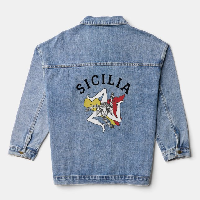 Sicilia Flag Sicily Palermo Italy  11  Denim Jacket (Back)