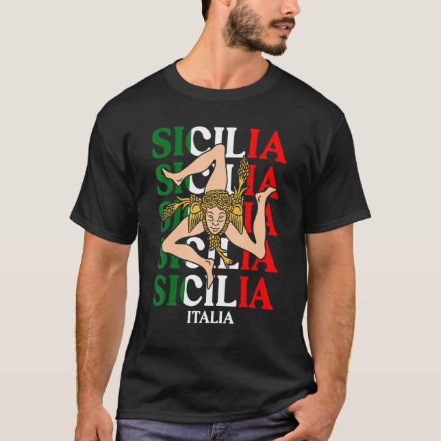 Sicilia Flag Sicily Palermo Italy 22 T-Shirt (Front)