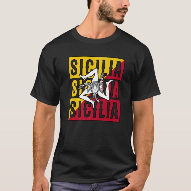 Sicilia Flag Sicily Palermo Italy T-Shirt (Front)