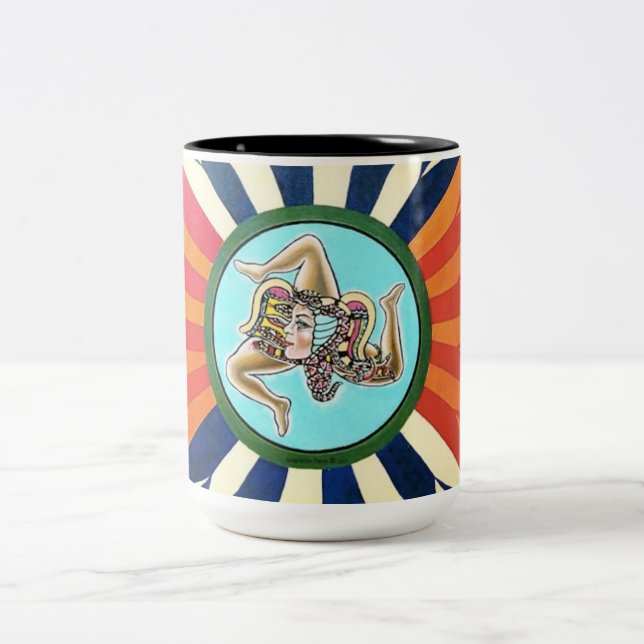Sicilia la Trinacria symbol of Sicily Two-Tone Coffee Mug (Center)