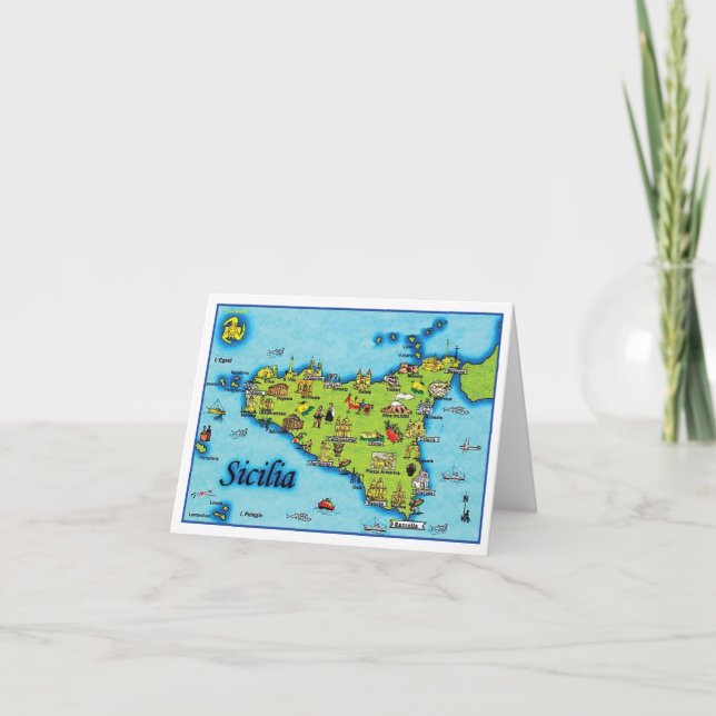 Sicilia Map Greeting Card (Front)