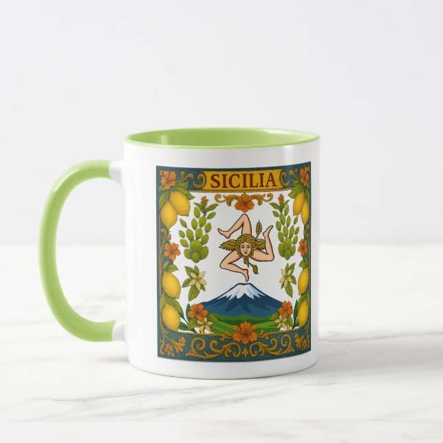 Sicilia Mt.Etna Trinacria Design Mug (Left)