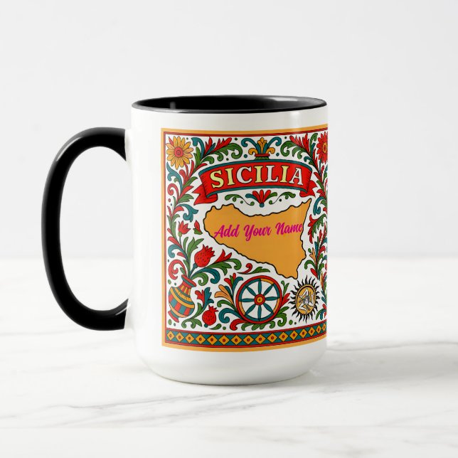 Sicilia Sicilian Design (customise with name) Mug (Left)