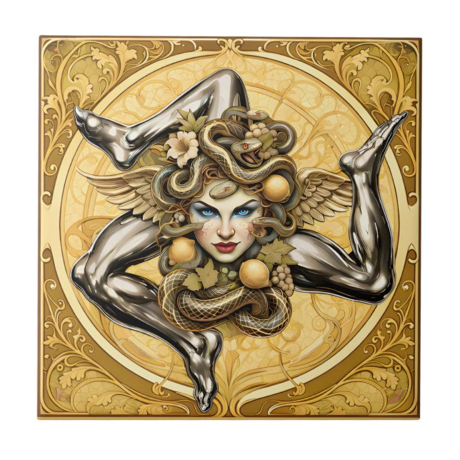 Sicilia Trinacria Sicilian design  Ceramic Tile (Front)
