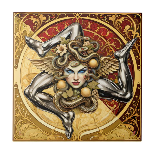 Sicilia Trinacria Sicilian design  Ceramic Tile (Front)