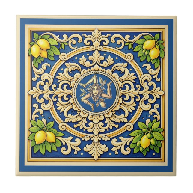 Sicilia Trinacria Sicilian design  Ceramic Tile (Front)