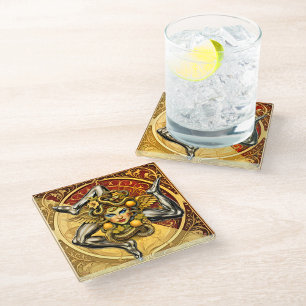 Sicilia Trinacria Sicilian design  Glass Coaster