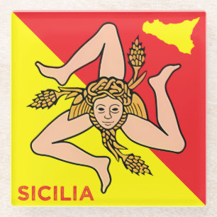 Sicilia Trinacria Sicilian Flag design Glass Coaster