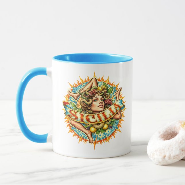 Sicilia Trinacria Sun  Mug (With Donut)