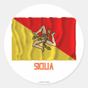 Sicilia waving flag with name classic round sticker