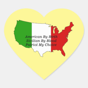 Sicilian American Italian Patriot USA Map Heart Sticker
