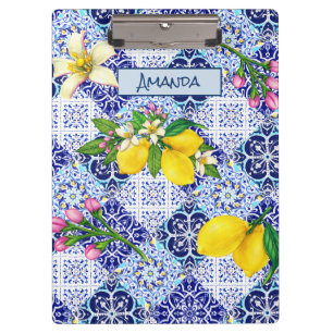 Sicilian blue Mediterranean citrus ceramic tiles Clipboard