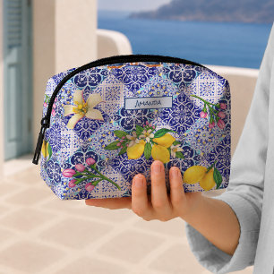 Sicilian Blue Mediterranean Citrus Tile Pattern Dopp Kit