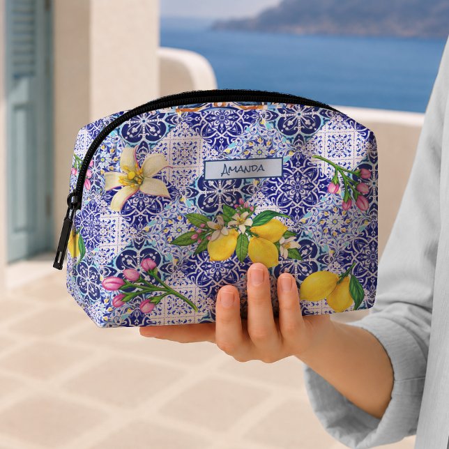 Sicilian Blue Mediterranean Citrus Tile Pattern Dopp Kit (Creator Uploaded)