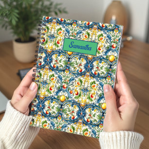 Sicilian Blue Mediterranean Citrus Tile Pattern Notebook