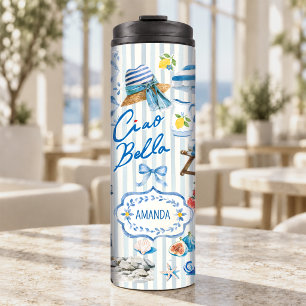 Sicilian Blue Turquoise Elegant Citrus Collage Thermal Tumbler