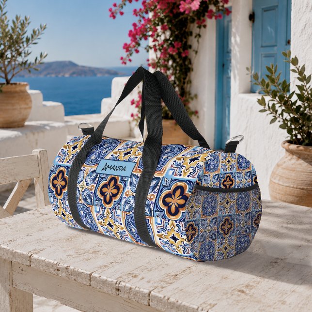  Sicilian Blue White Majolica Tile Pattern Duffle Bag (Creator Uploaded)