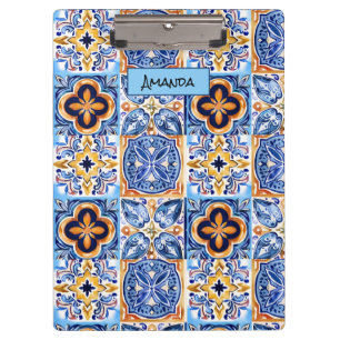Sicilian Blue white Mediterranean ceramic tiles Clipboard