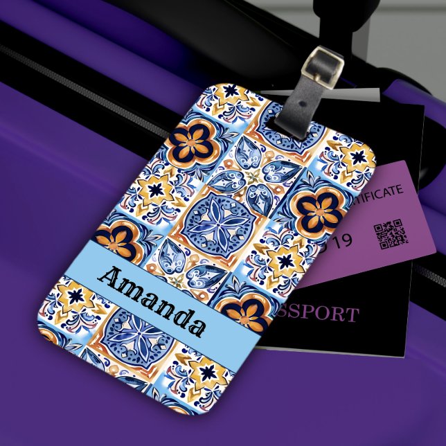  Sicilian Blue white Mediterranean ceramic tiles Luggage Tag (Creator Uploaded)