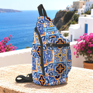 Sicilian Blue white Mediterranean ceramic tiles Sling Bag