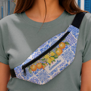 Sicilian Blue Yellow Azulejo Mediterranean Citrus Bum Bags